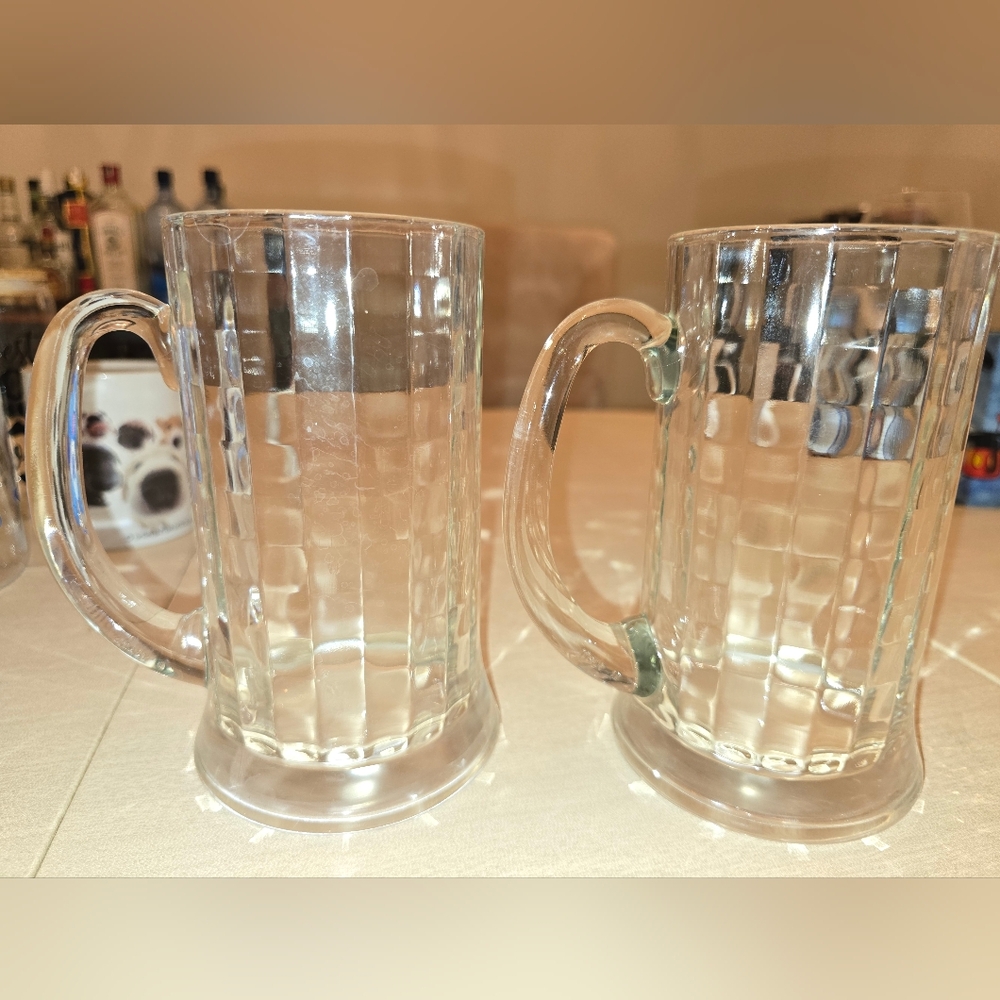 Elegant Crystal Cut Transparent Glass Beer Mug Set